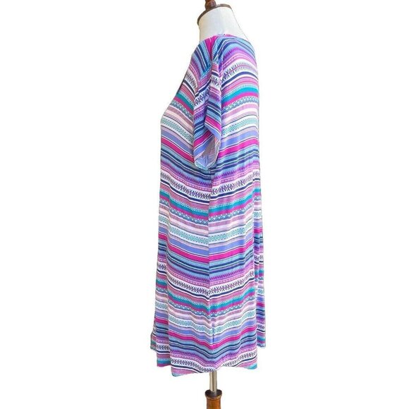 Natural Reflections Blue Tribal Stripe Multi Color Loose Fit Sleep Shirt Size L - Picture 3 of 16